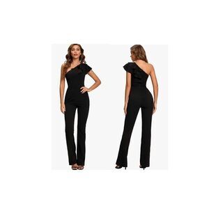 SUGAR POISON Women's Sleeveless Ruffle One Shoulder High Waist Long Jumpsuit